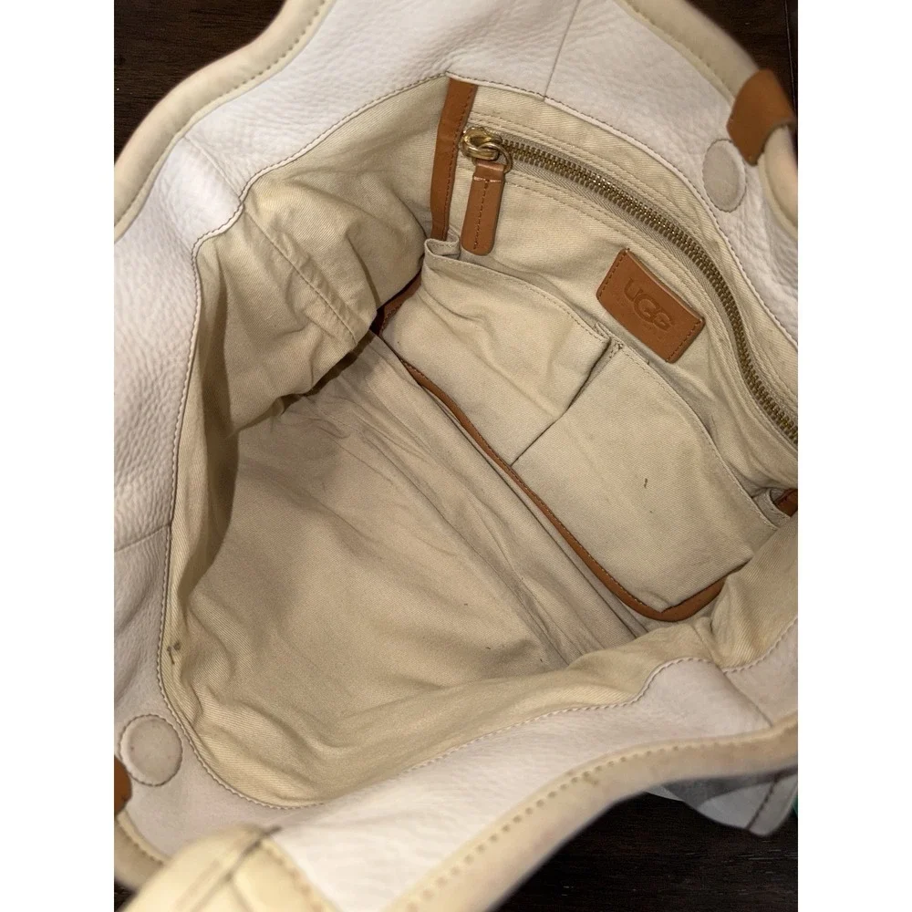 UGG Australia Genuine Calf Leather Hobo Shoulder Handbag Purse Beige Travel Tote